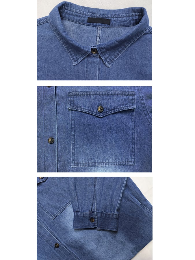 Damska elegancka dżinsowa spódnica koszulowa z rozcięciami po bokach