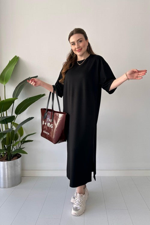 CH 547 Casual Modal Drop Shoulder Dress - Saimwear