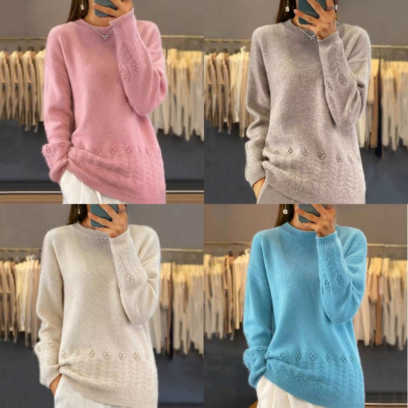 💖100% procent wełny Damski sweter z dzianiny w jednolitym kolorze w stylu retro