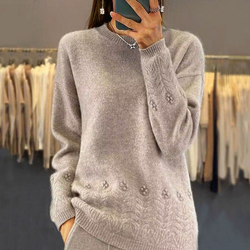 💖100% procent wełny Damski sweter z dzianiny w jednolitym kolorze w stylu retro