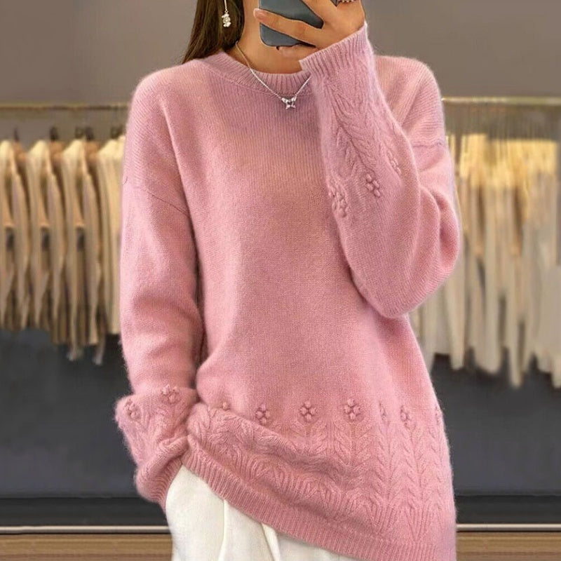 💖100% procent wełny Damski sweter z dzianiny w jednolitym kolorze w stylu retro