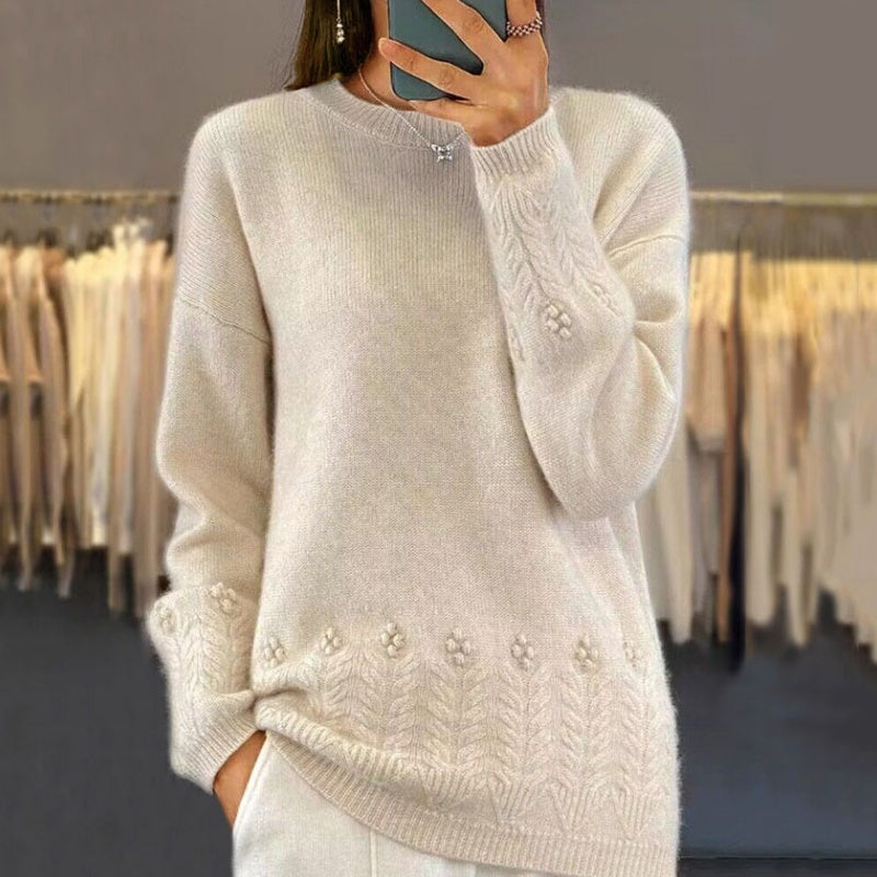 💖100% procent wełny Damski sweter z dzianiny w jednolitym kolorze w stylu retro