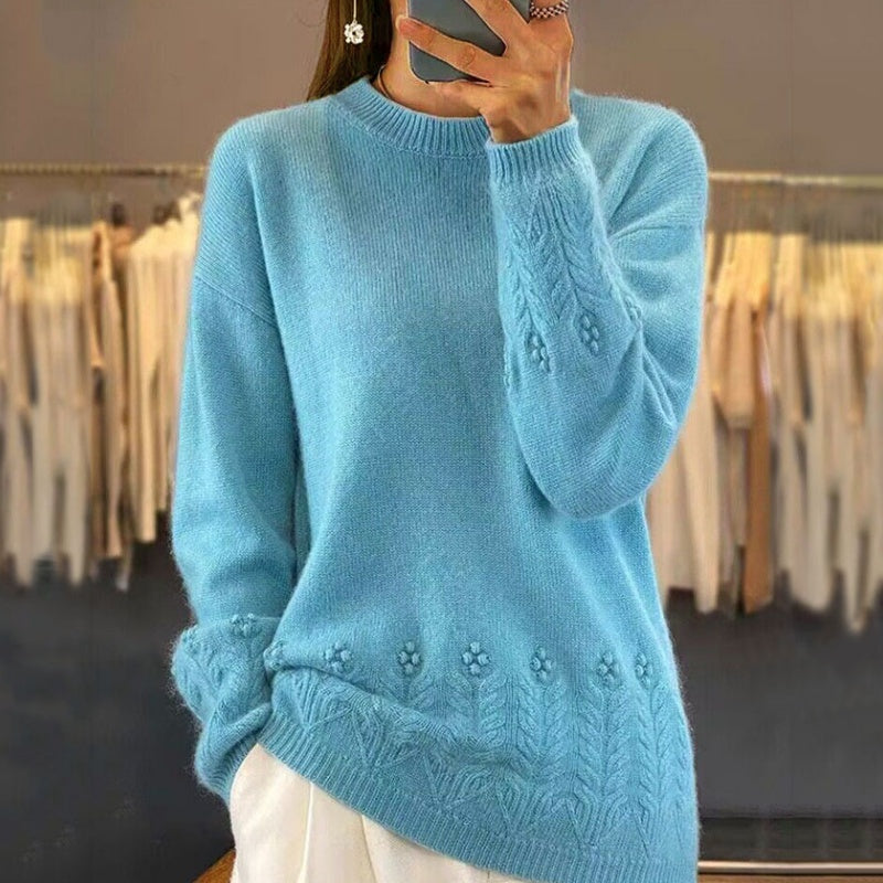 💖100% procent wełny Damski sweter z dzianiny w jednolitym kolorze w stylu retro