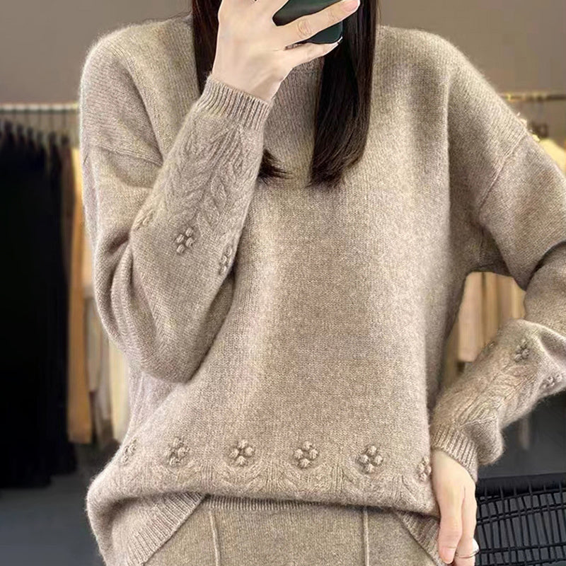 💖100% procent wełny Damski sweter z dzianiny w jednolitym kolorze w stylu retro