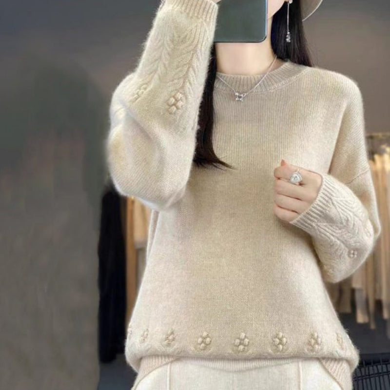 💖100% procent wełny Damski sweter z dzianiny w jednolitym kolorze w stylu retro