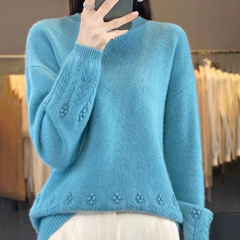 💖100% procent wełny Damski sweter z dzianiny w jednolitym kolorze w stylu retro