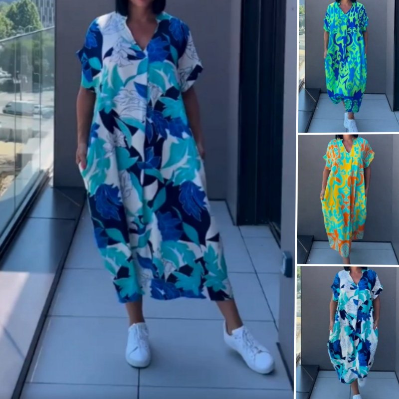 ✨ Damska elegancka sukienka z nadrukiem w kształcie litery V