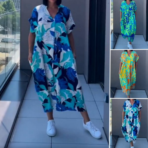 ✨ Damska elegancka sukienka z nadrukiem w kształcie litery V
