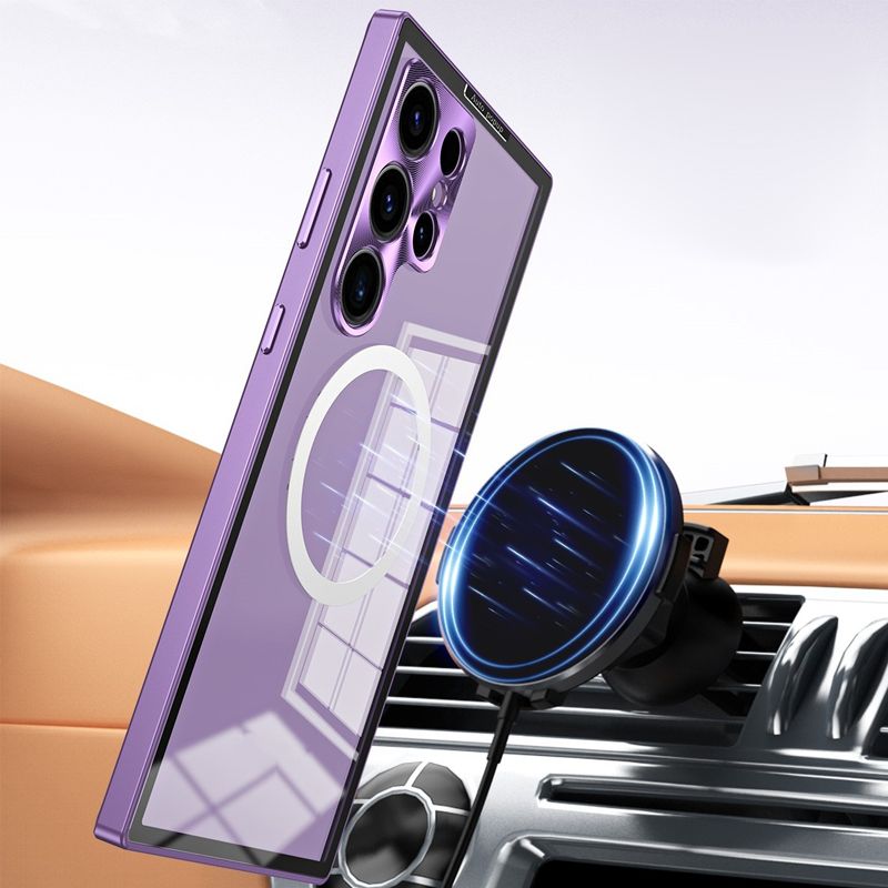 Upgrade Luxury Auto Popup Metal Frame and Lens Protection Magnetic Transparent Phone Case dla Samsunga